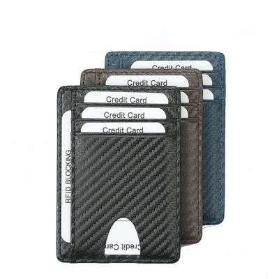 China Luxury Genuine Leather Card Holder RFID Carbon Blocking Slim Minimalist Carbon Wallet Card Holder For Women Men for sale