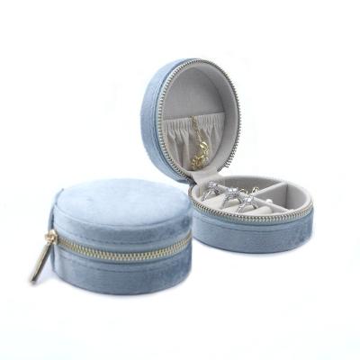 China Newest New Portable Velvet Travel jewelry box organizer Cute round jewelry storage box for Woman for sale