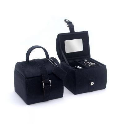 China Newest Custom Black Velvet Gift Jewelry Box Jewellery Bracelets Necklace Earrings Ring Packaging Portable Travel Jewelry Case for sale