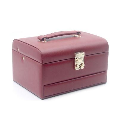 China Newest Girls Automatic lockable Children's red leather jewellery case portable drawer jewelry box organizer for sale