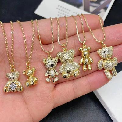 China Europe And America Fashion Design Jewelry Small Bear Cubic Zircon Electroplating Pendant Necklace Iced Out High Quality Jewelry Gifts For Women for sale