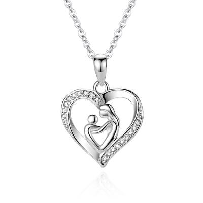 China 2023 Europe and America Fashion Jewelry Necklace Stainless Steel Heart Mother and Son Pendant Necklace for Mother's Day Gift with Message Card for sale