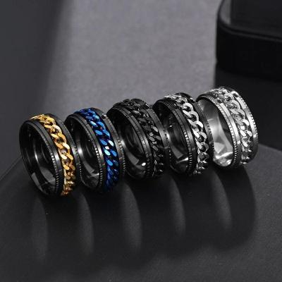 China Spinner Chain Ring Chain Spinner Ring Punk Rock Rings Accessories Jewelry Gift R1401 Titanium Stainless Steel For Men Black Blue Gold Trendy NC; GUA for sale