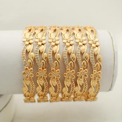 China 2023 TRENDY African Jewelry Bracelets Dubai Jewelry Copper Plating Gold Bead Bangles for Women with Worn Gold Flower Brass Trendy 10pcs for sale