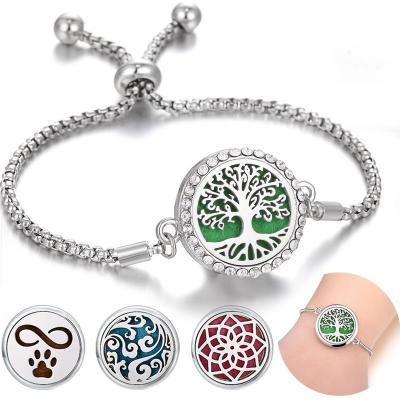 China Non Tarnish Stainless Steel Charm Aromatherapy Essential Oil Diffuser Bracelet Waterproof Trending Adjustable Tree of Life Fragrance Bracelet for Women for sale