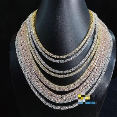 China Europe and America Hot Selling Hip Hop Jewelry 2.0mm-6.5mm VVS Moissanite Big Diamond 925 Sterling Silver Iced Out Tennis Chain Necklaces for sale