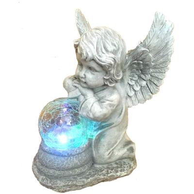 China Contemporary Resin Statue-Solar Powered Angel with Globe LED Solar Garden Light Decor Color Changing Glowing Garden Decoration for sale