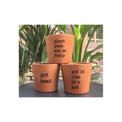 China Modern Simple Succulent Desktop Flower Pot Terracotta Ceramic Planter Pot With Decal Logo Custom Texts for sale