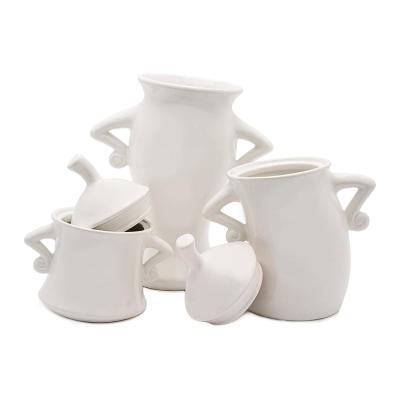 China Farmhouse Cute Flexible Ceramic Clay Vases Tall Set of 3 White Vases for Flower Cafe Sugar Canister for sale