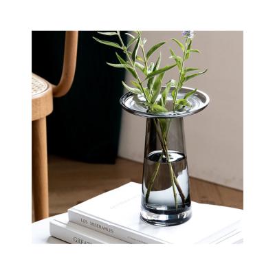 China Minimalist Decorative Matching Tall Glass Vase Small and Large Gray Thick Glass Vase for Flower Bouquet for sale