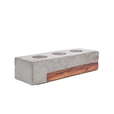 China Minimalist Home Decor Wood And Concrete Triple Candle Holder Cement Candle Holder Decoration For Gifts for sale