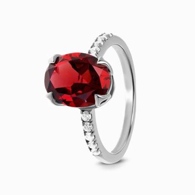 China Nickel-Free Lead-Free/handmade natural stone Oval 7x9mm 2ct 100% Natural Red Garnet Solitaire Ring 925 Sterling Silver Engagement Ring Handmade Gemstone Gift For Women, for sale