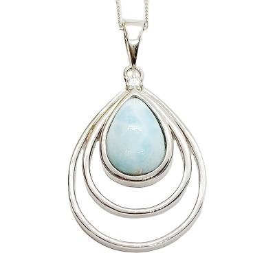 China Nickel-Free Lead-Free/handmade natural stone Sterling Silver Blue Larimar Teardrop Pendant Natural Gemstone Pendant Necklace Dominican Larimar Jewelry for sale