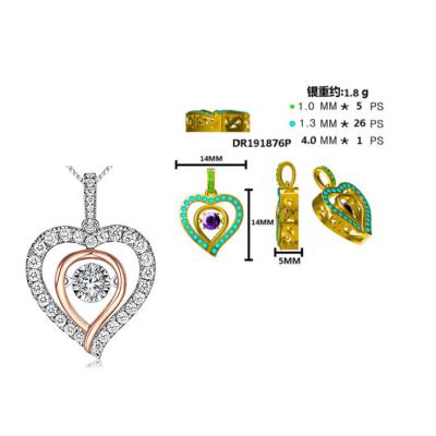 China Nickel-Free Lead-Free/handmade natural stone Customize Handmade Trendy Silver Jewelry Round Cut Two Tone Gold Dance Cz Diamond Love Heart Pendant Necklace for sale