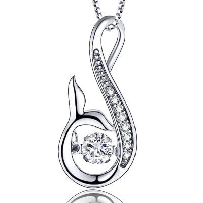 China Nickel-Free Lead-Free/handmade natural stone Mermaid Necklace Sterling Silver Dance Cz Diamond Cubic Zirconia Moving Tail Dolphin Pendant Anchor Jewelry for sale