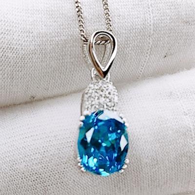 China Nickel-Free Lead-Free/handmade natural stone Manufacturer Wholesale Classic Design Oval Blue Topaz Solitaire Pendant Sterling SIlver Synthetic Gemstone Charms Pendant for sale