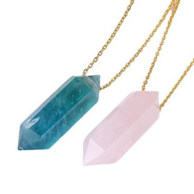 China Nickel-Free Lead-Free/handmade natural stone Natural Crystal Quartz Point Pendant Jewelry Healing Pointed Crystal Bullet Stone Pendant Necklace With Chain 18