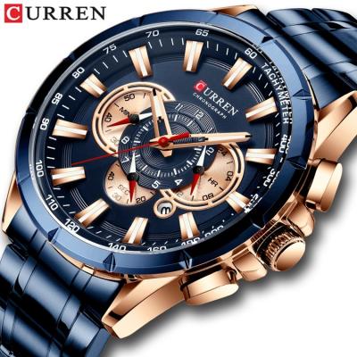 China Date CURREN 8363 Men's Business Waterproof Chronograph Watch Mens Automatic Casual Blue Wristwatch Stainless Steel Wrist Watch for sale