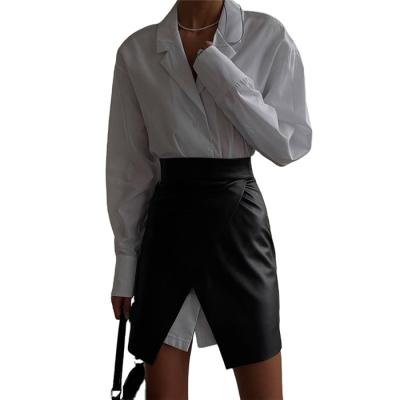 China Fashionable Women Breathable Elegant Black Leather Pencil Skirt Wrap High Waist Pu Mini Skirt for sale