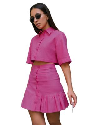 China QUICK DRY women crop top shirt 2 piece skirt with outfit pink color apparel color short skirt casual dresses set for ladies for sale