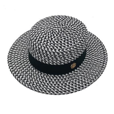 China Black And White Striped Wide High End Sun Flat Brim Plaid Hat Factory Direct Supply for sale