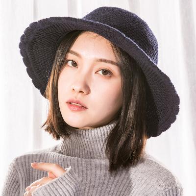 China COMMON Plain Dyed Knitted Hat Women's Warm Floppy Brim Basin Hat Autumn And Winter Large for sale