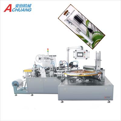 China Automatic plastic products PVC blister paper card thermoforming packing machine for lip balm lipstick carmax Vaseline blistex for sale