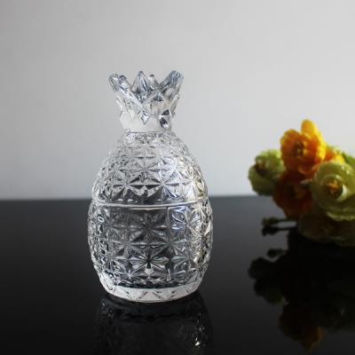 China Sustainable Pineapple Shaped Traditional Glass Candy / Candle Jar With Glass Lid for sale