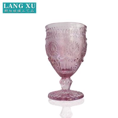 China Sustainable machine pressed flower embossed purple colored vintage goblet stemware for sale