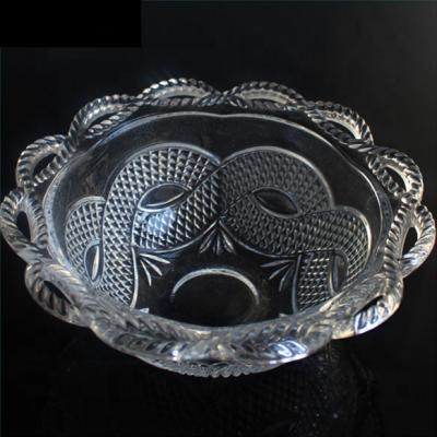 China Big Large Clear Or Customized Colorful Embossed Round Glass Viable Storage Bowl for sale