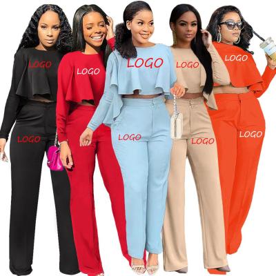 China Breathable Long Sleeve Tops And Pant Women Suits Spring 2022 Solid Color Custom Two Piece Set for sale