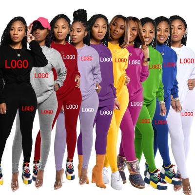 China 2021 Breathable Women Drop Sleeve Tracksuit Sportwear Long Jogger Set Women Fashion Sweatsuit Outfits Simple Custom Logo Pants Two Piece Set for sale