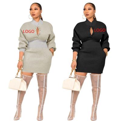 China 2022 Long Tender Corsets Breathable Logo Sweatshirt Dress Women Custom Made Solid Color Sleeve Jumpsuit Casual Dress for sale