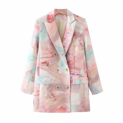 China 2021 Anti-Shrink Coats Ladies Office Wear For Women Suits Korean Chic Double Breasted Tie Jackets Blazers Colorful Dye Long Sleeve for sale