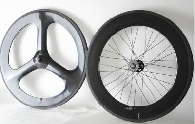 China 2014 cheap700c 3k/UD glossy front 3-spokes&88rear carbon clincher wheelsets for track bike for sale