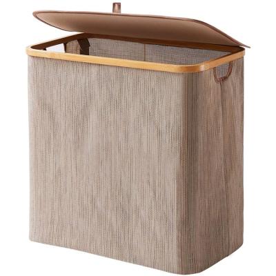 China Feature Jialan Fabric Dirty Wash Custom Folding Heavy Canvas Bamboo Laundry Hamper for sale