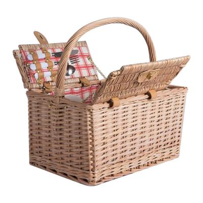 China Wholesale Custom Feature Jialan Picnic Basket Set Storage Wicker Basket With Lid And Wine Holder Handle for sale