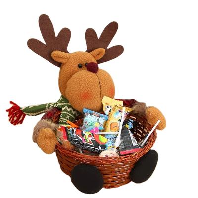 China Jialan Cute Christmas Stocked Ornaments Santa Claus Woven Wicker Basket Christmas Candy Storage Basket for sale