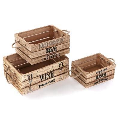 China Viable Wholesale Handmade Jialan Bottle Sundries Boxes Wooden Crates Basket Wooden Storage Handle Box Set of 3 for sale