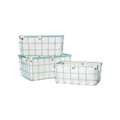 China Jialan Wholesale High Quality Stocked Office Decor Metal Wire Locker Organizer Storage Iron Basket with Liner Set of 3 for sale