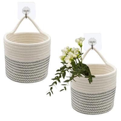 China Jialan Home Wall Hanging Basket Decor Cotton Rope Flower Plant Stocked Baskets for sale