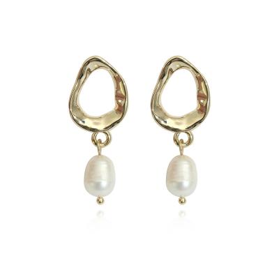 China 2022 Vintage Style Women Vintage Style Earrings Freshwater Baroque Pearl Earring 14K Sterling Silver 925 14K Gold Plated Drop Earrings for sale