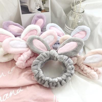 China Multicolor Cute Rabbit Ear Makeup Hair Band Daily Life Soft Bunny Ear Headband For Kids Women for sale