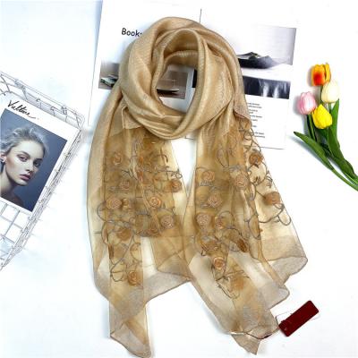 China 2021 Lady Embroidery Golden Rose Silk Wool Scarf For Women's Medium Luxury Love Gifts for sale