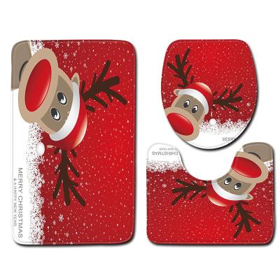 China Sustainable Christmas Cozy Non Slip 3D Gift Printed Bathroom Rugs 3 Piece Rug Sets for sale