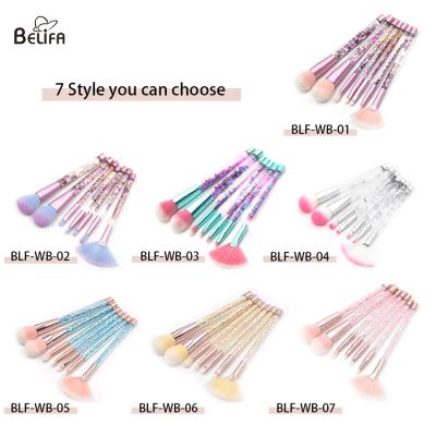 China Belifa new popular cosmetic makeup tool high quality 7pcs clear diamond crystal handle makeup brush set with PVC bag for sale