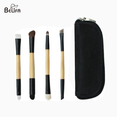 China Belifa OEM 4 PCS double head makeup brush eyebrow hair brush gift set natural wooden handle make up brush for sale