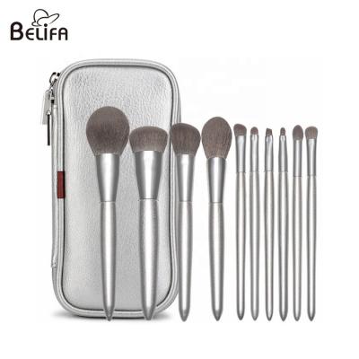 China Belifa wholesale vegan synthetic hair 10 piece pcs foundation brush makeup brush sets with silver wood handle zu verkaufen