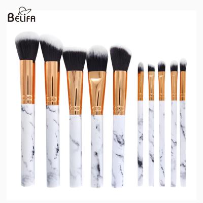 China Belifa wholesale 10pcs marble makeup brush set with Plastic handle and marbling PU makeup brush case for sale