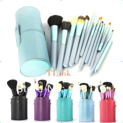 China Custom 12 PCS MakeUp Brush Cosmetic Set Eyeshadow wood Brush Blusher Tools + Light Blue Cup Holder Case Make Up Brushes for sale